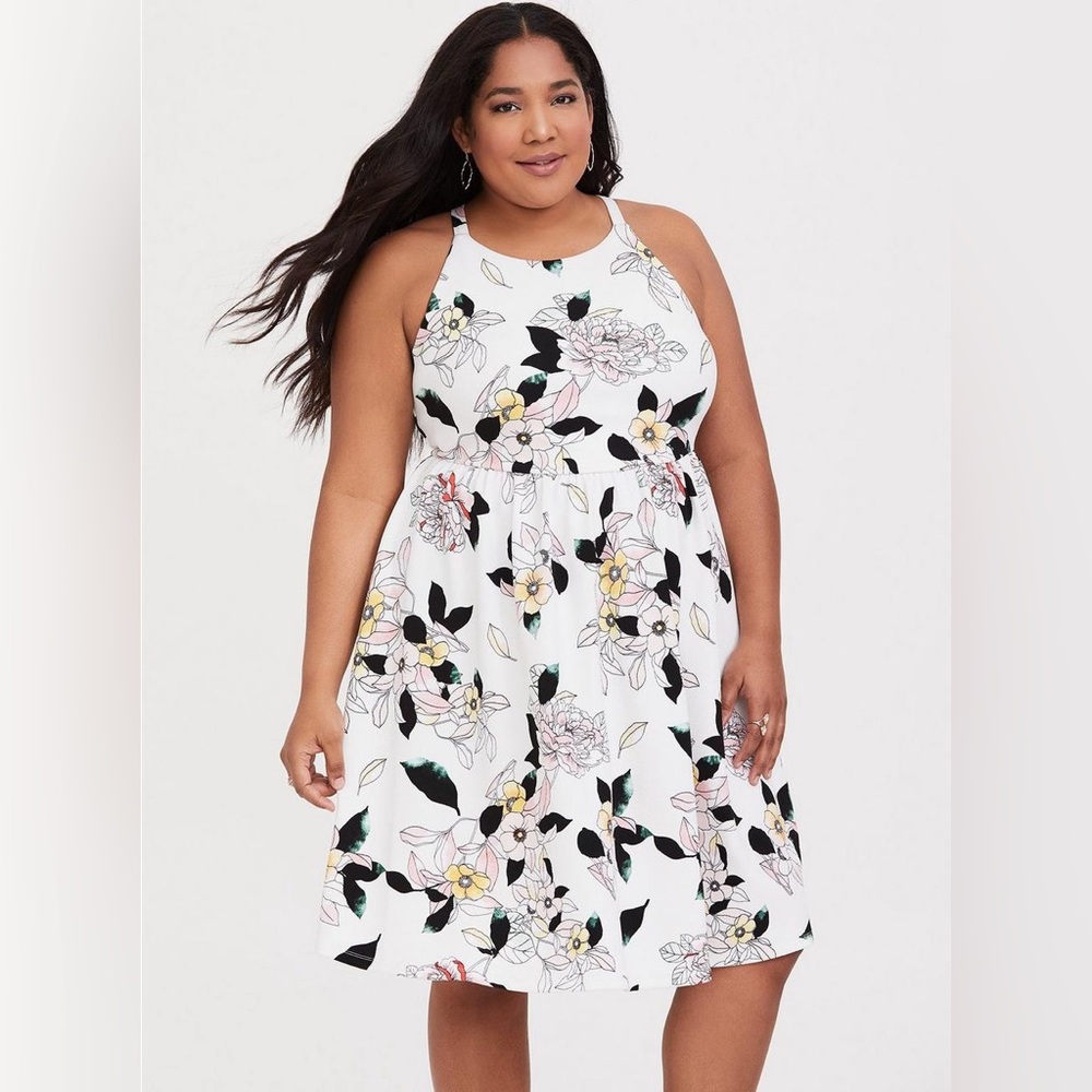 TORRID White Floral Mini Textured Knit Skater Dress